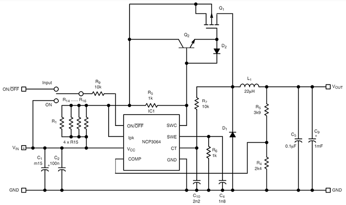 Schaltplan - onsemi NCP3064 Invertierender Buck-Boost-Schaltregler